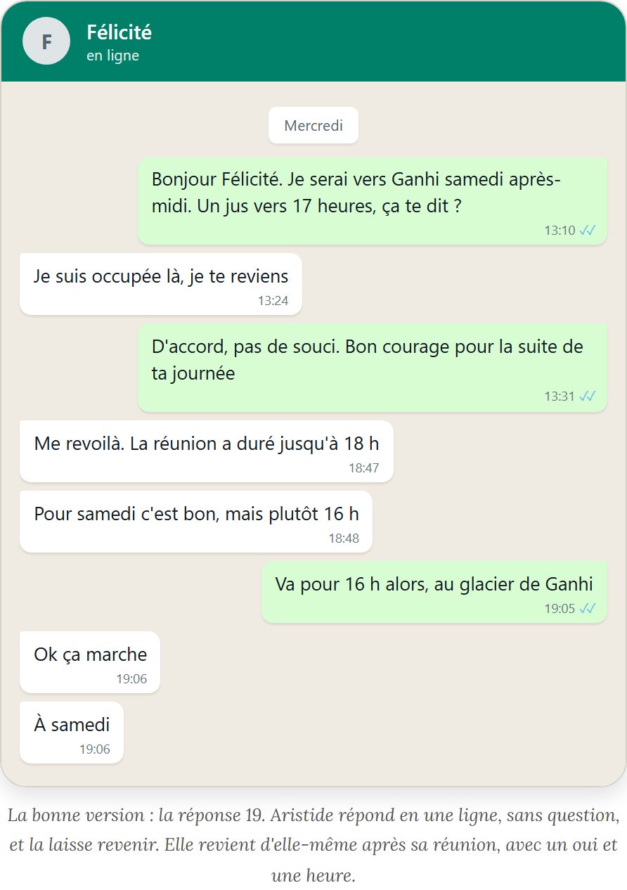 Capture WhatsApp tirée du livre : « Je suis occupée », bien lu
